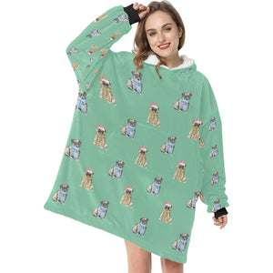 Watercolor Merriment Pugs Christmas Blanket Hoodie-Blanket-Apparel, Blanket Hoodie, Blankets, Dog Mom Gifts, Pug-7