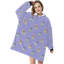 Load image into Gallery viewer, Watercolor Merriment Pugs Christmas Blanket Hoodie-Blanket-Apparel, Blanket Hoodie, Blankets, Dog Mom Gifts, Pug-8