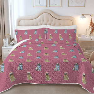 Watercolor Merriment Pugs Christmas Quilted Bedding Set-Bedding-Bedding,Blankets,Christmas,Home Decor-8