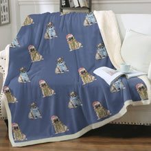 Load image into Gallery viewer, Watercolor Merriment Pugs Christmas Sherpa Fleece Blanket - 8 Colors-Blanket-Bedding, Blankets, Christmas, Home Decor, Pug, Pug - Black-Cornflower Blue-Single-19