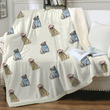 Load image into Gallery viewer, Watercolor Merriment Pugs Christmas Sherpa Fleece Blanket - 8 Colors-Blanket-Bedding, Blankets, Christmas, Home Decor, Pug, Pug - Black-Ivory Cream-Single-15