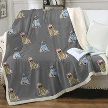 Load image into Gallery viewer, Watercolor Merriment Pugs Christmas Sherpa Fleece Blanket - 8 Colors-Blanket-Bedding, Blankets, Christmas, Home Decor, Pug, Pug - Black-Parisian Gray-Single-7