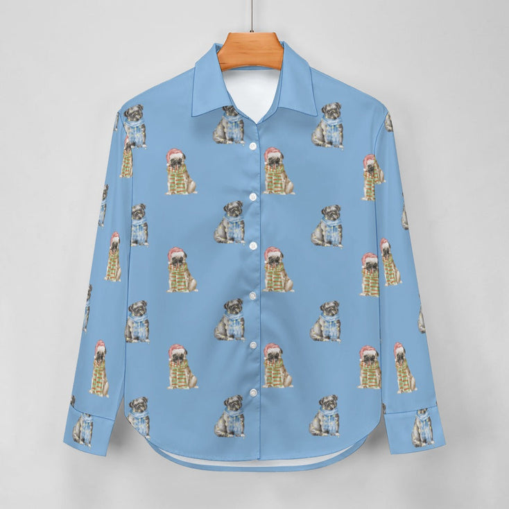 Watercolor Merriment Pugs Christmas Women's Shirt-Apparel-Apparel, Dog Mom Gifts, Pug, Shirt-18