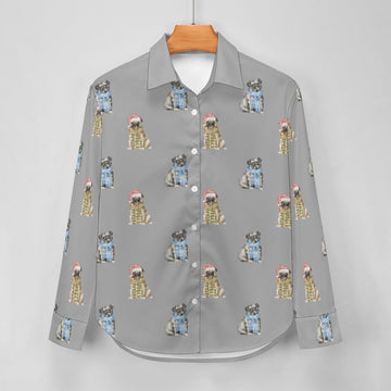Watercolor Merriment Pugs Christmas Women's Shirt-Apparel-Apparel, Dog Mom Gifts, Pug, Shirt-39