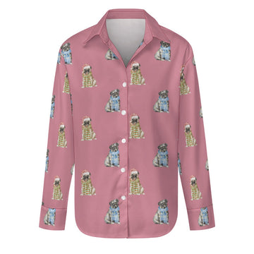 Watercolor Merriment Pugs Christmas Women's Shirt-Apparel-Apparel, Dog Mom Gifts, Pug, Shirt-S-PaleVioletRed1-10