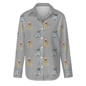 Watercolor Merriment Pugs Christmas Women's Shirt-Apparel-Apparel, Dog Mom Gifts, Pug, Shirt-S-DarkGray-35