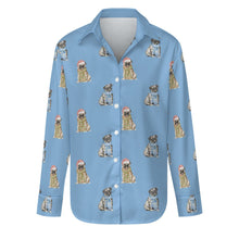 Load image into Gallery viewer, Watercolor Merriment Pugs Christmas Women&#39;s Shirt-Apparel-Apparel, Dog Mom Gifts, Pug, Shirt-S-LightSkyBlue-21