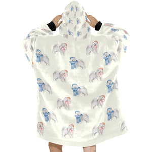 Watercolor Merriment Samoyed Christmas Blanket Hoodie-Blanket-Apparel, Blanket Hoodie, Blankets, Dog Mom Gifts, Samoyed-15