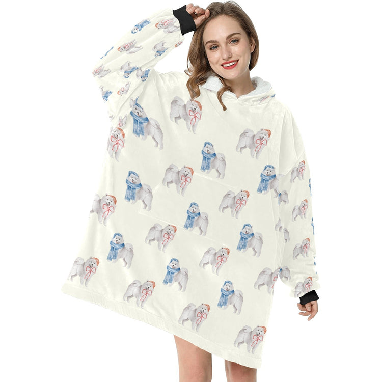 Watercolor Merriment Samoyed Christmas Blanket Hoodie 750x