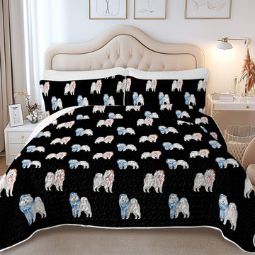 Watercolor Merriment Samoyed Christmas Quilted Bedding Set-Bedding-Bedding,Blankets,Christmas,Home Decor-10