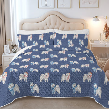 Watercolor Merriment Samoyed Christmas Quilted Bedding Set-Bedding-Bedding,Blankets,Christmas,Home Decor-12