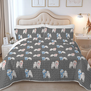 Watercolor Merriment Samoyed Christmas Quilted Bedding Set-Bedding-Bedding,Blankets,Christmas,Home Decor-14