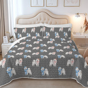 Watercolor Merriment Samoyed Christmas Quilted Bedding Set-Bedding-Bedding,Blankets,Christmas,Home Decor-9