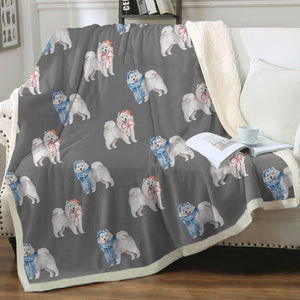 Watercolor Merriment Samoyed Christmas Sherpa Fleece Blanket - 8 Colors-Blanket-Bedding, Blankets, Christmas, Home Decor, Samoyed-Parisian Gray-Single-21