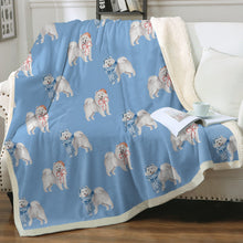 Load image into Gallery viewer, Watercolor Merriment Samoyed Christmas Sherpa Fleece Blanket - 8 Colors-Blanket-Bedding, Blankets, Christmas, Home Decor, Samoyed-Sky Blue-Single-18