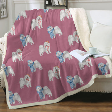 Watercolor Merriment Samoyed Christmas Sherpa Fleece Blanket 8 Colors 360x