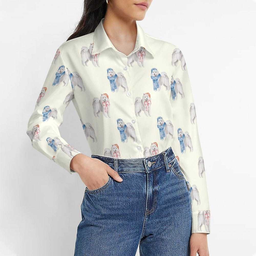Watercolor Merriment Samoyed Christmas Womens Shirt 2