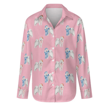 Watercolor Merriment Samoyed Christmas Women's Shirt-Apparel-Apparel, Dog Mom Gifts, Samoyed, Shirt-Light Pink-S-4