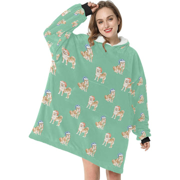 Watercolor Merriment Shiba Inus Christmas Blanket Hoodie 360x