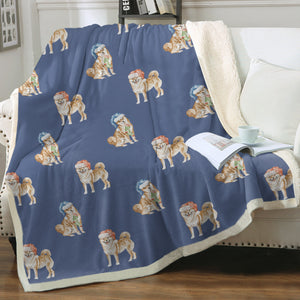 Watercolor Merriment Shiba Inus Christmas Fleece Blanket - 8 Colors-Blanket-Bedding, Blankets, Christmas, Home Decor, Shiba Inu-6