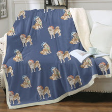 Load image into Gallery viewer, Watercolor Merriment Shiba Inus Christmas Fleece Blanket - 8 Colors-Blanket-Bedding, Blankets, Christmas, Home Decor, Shiba Inu-Cornflower Blue-Single-20