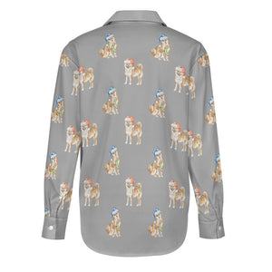 Watercolor Merriment Shiba Inus Christmas Women's Shirt-Apparel-Apparel, Dog Mom Gifts, Shiba Inu, Shirt, Whippet-38