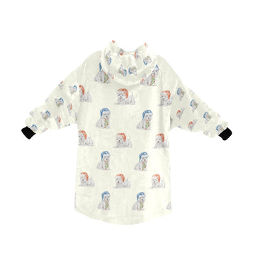 Watercolor Merriment Westies Christmas Blanket Hoodie-Blanket-Apparel, Blanket Hoodie, Blankets, Dog Mom Gifts, West Highland Terrier-14