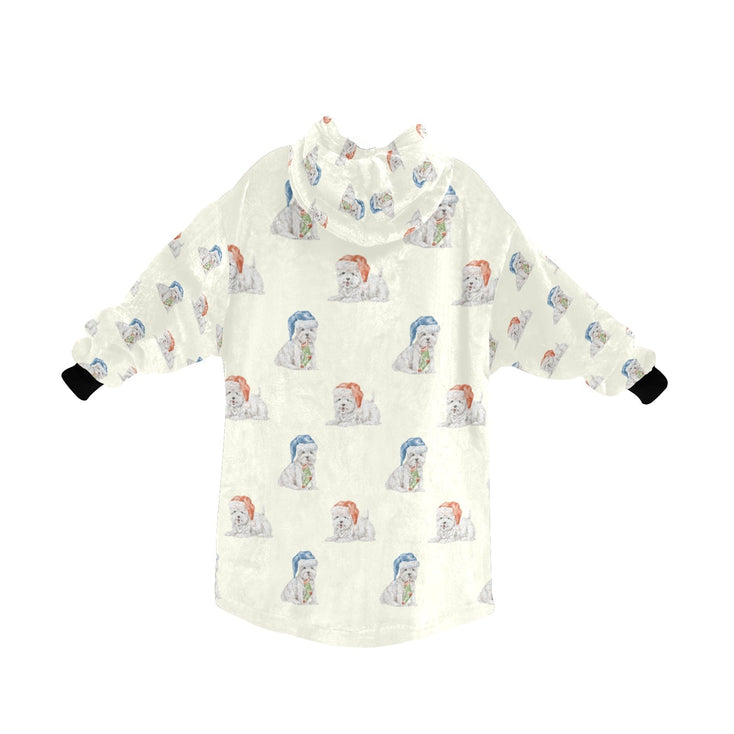Watercolor Merriment Westies Christmas Blanket Hoodie-Blanket-Apparel, Blanket Hoodie, Blankets, Dog Mom Gifts, West Highland Terrier-14
