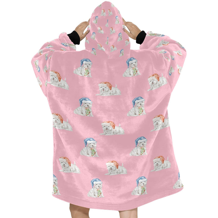 Watercolor Merriment Westies Christmas Blanket Hoodie-Blanket-Apparel, Blanket Hoodie, Blankets, Dog Mom Gifts, West Highland Terrier-18
