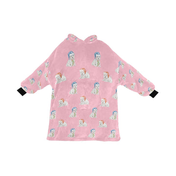 Watercolor Merriment Westies Christmas Blanket Hoodie-Blanket-Apparel, Blanket Hoodie, Blankets, Dog Mom Gifts, West Highland Terrier-Light Pink-ONE SIZE-16