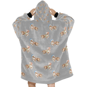 Watercolor Orange White Cocker Spaniels Christmas Blanket Hoodie-Blanket-Apparel, Blanket Hoodie, Blankets, Christmas, Cocker Spaniel, Dog Mom Gifts-32