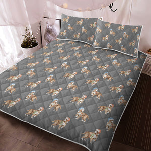 Watercolor Orange White Cocker Spaniels Christmas Quilted Bedding Set-Bedding-Bedding, Blankets, Christmas, Cocker Spaniel, Home Decor-Parisian Gray-With Matching Pillowcases-Twin-13