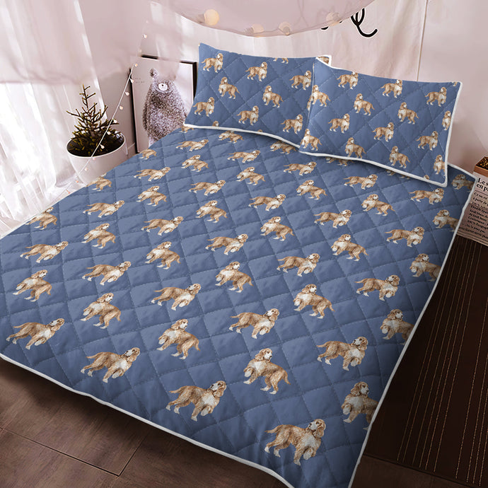 Watercolor Orange White Cocker Spaniels Quilted Bedding Set-Bedding-Bedding, Blankets, Cocker Spaniel, Home Decor-1