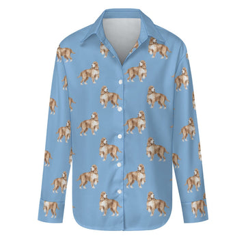 Watercolor Orange White Cocker Spaniels Women's Shirt-Apparel-Apparel, Cocker Spaniel, Dog Mom Gifts, Shirt-Sky Blue-S-23