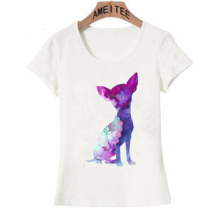 Image of a cutest Chihuahua t-shirt featuring a multi-color Chihuahua in a watercolor painting design