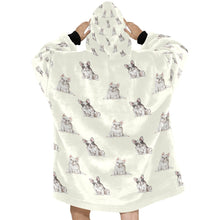 Load image into Gallery viewer, Watercolor Pied and White French Bulldogs Blanket Hoodie-Blanket-Apparel, Blanket Hoodie, Blankets, Dog Mom Gifts, French Bulldog-13