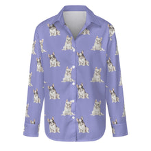 Load image into Gallery viewer, Watercolor Pied and White French Bulldogs Women&#39;s Shirt-Apparel-Apparel, Dog Mom Gifts, French Bulldog, Shirt-Lavender Purple-S-33