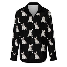 Load image into Gallery viewer, Watercolor Pied and White French Bulldogs Women&#39;s Shirt-Apparel-Apparel, Dog Mom Gifts, French Bulldog, Shirt-Midnight Black-S-11