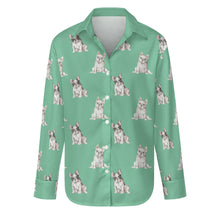 Load image into Gallery viewer, Watercolor Pied and White French Bulldogs Women&#39;s Shirt-Apparel-Apparel, Dog Mom Gifts, French Bulldog, Shirt-Mint Green-S-29