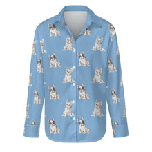 Load image into Gallery viewer, Watercolor Pied and White French Bulldogs Women&#39;s Shirt-Apparel-Apparel, Dog Mom Gifts, French Bulldog, Shirt-Sky Blue-S-23