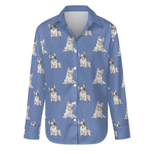 Load image into Gallery viewer, Watercolor Pied and White French Bulldogs Women&#39;s Shirt-Apparel-Apparel, Dog Mom Gifts, French Bulldog, Shirt-Slate Blue-S-26