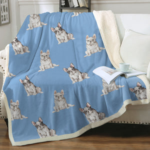 Watercolor Pied and White Frenchies Fleece Blanket - 8 Colors-Blanket-Bedding, Blankets, French Bulldog, Home Decor-2