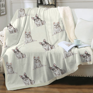 Watercolor Pied and White Frenchies Fleece Blanket - 8 Colors-Blanket-Bedding, Blankets, French Bulldog, Home Decor-4