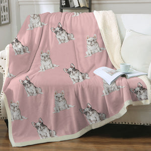 Watercolor Pied and White Frenchies Fleece Blanket - 8 Colors-Blanket-Bedding, Blankets, French Bulldog, Home Decor-5