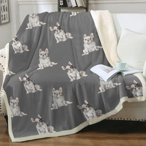 Watercolor Pied and White Frenchies Fleece Blanket - 8 Colors-Blanket-Bedding, Blankets, French Bulldog, Home Decor-7