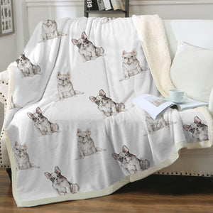 Watercolor Pied and White Frenchies Fleece Blanket - 8 Colors-Blanket-Bedding, Blankets, French Bulldog, Home Decor-Crisp White-Single-3