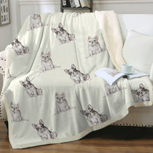 Load image into Gallery viewer, Watercolor Pied and White Frenchies Fleece Blanket - 8 Colors-Blanket-Bedding, Blankets, French Bulldog, Home Decor-Ivory Cream-Single-18