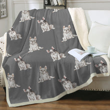 Load image into Gallery viewer, Watercolor Pied and White Frenchies Fleece Blanket - 8 Colors-Blanket-Bedding, Blankets, French Bulldog, Home Decor-Parisian Gray-Single-21