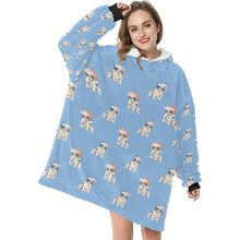 Load image into Gallery viewer, Watercolor Pied French Bulldogs Christmas Blanket Hoodie-Blanket-Apparel, Blanket Hoodie, Blankets, Christmas, Dog Mom Gifts, French Bulldog-6