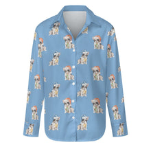 Load image into Gallery viewer, Watercolor Pied French Bulldogs Christmas Women&#39;s Shirt-Apparel-Apparel, Christmas, Dog Mom Gifts, French Bulldog, Shirt-Sky Blue-S-15